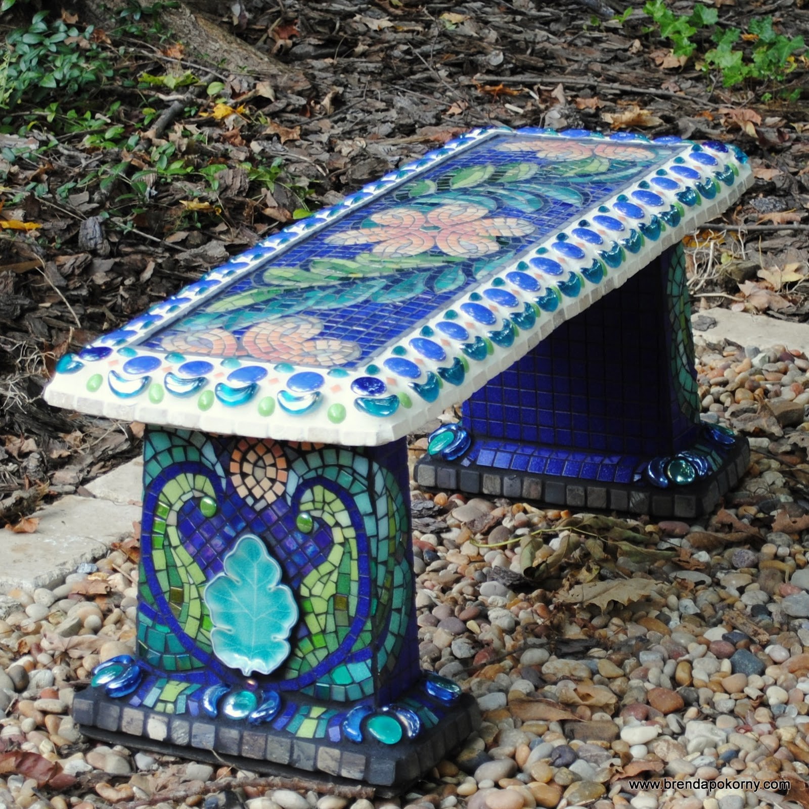 One of a kind mosaic garden bench custom