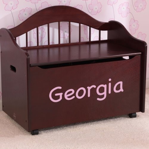 Personalized Premium Edition Toy Box - Dark Cherry Wood with Pink Marker Font , Georgia