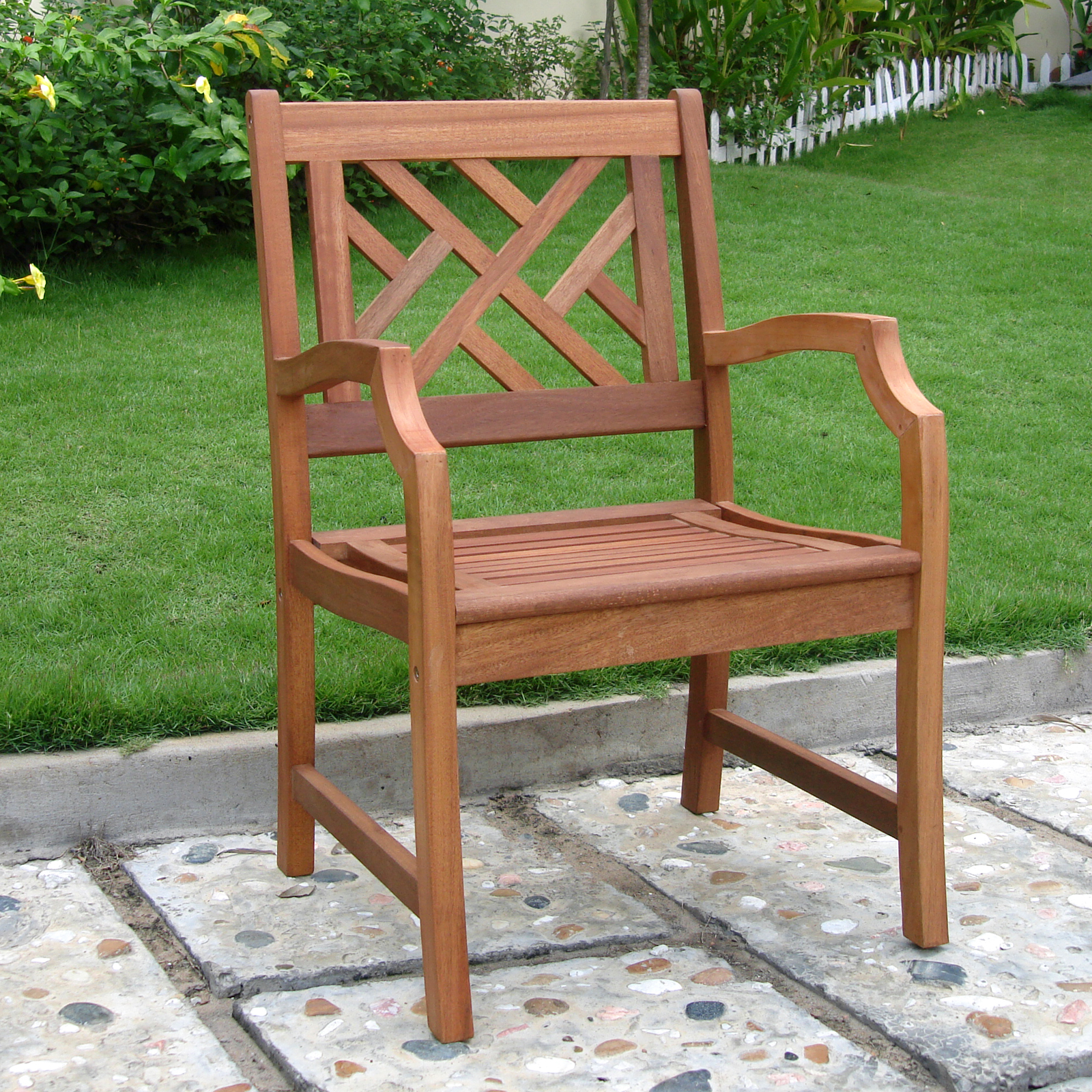 VIFAH Outdoor Wood Arm Chair, Natural Wood Finish