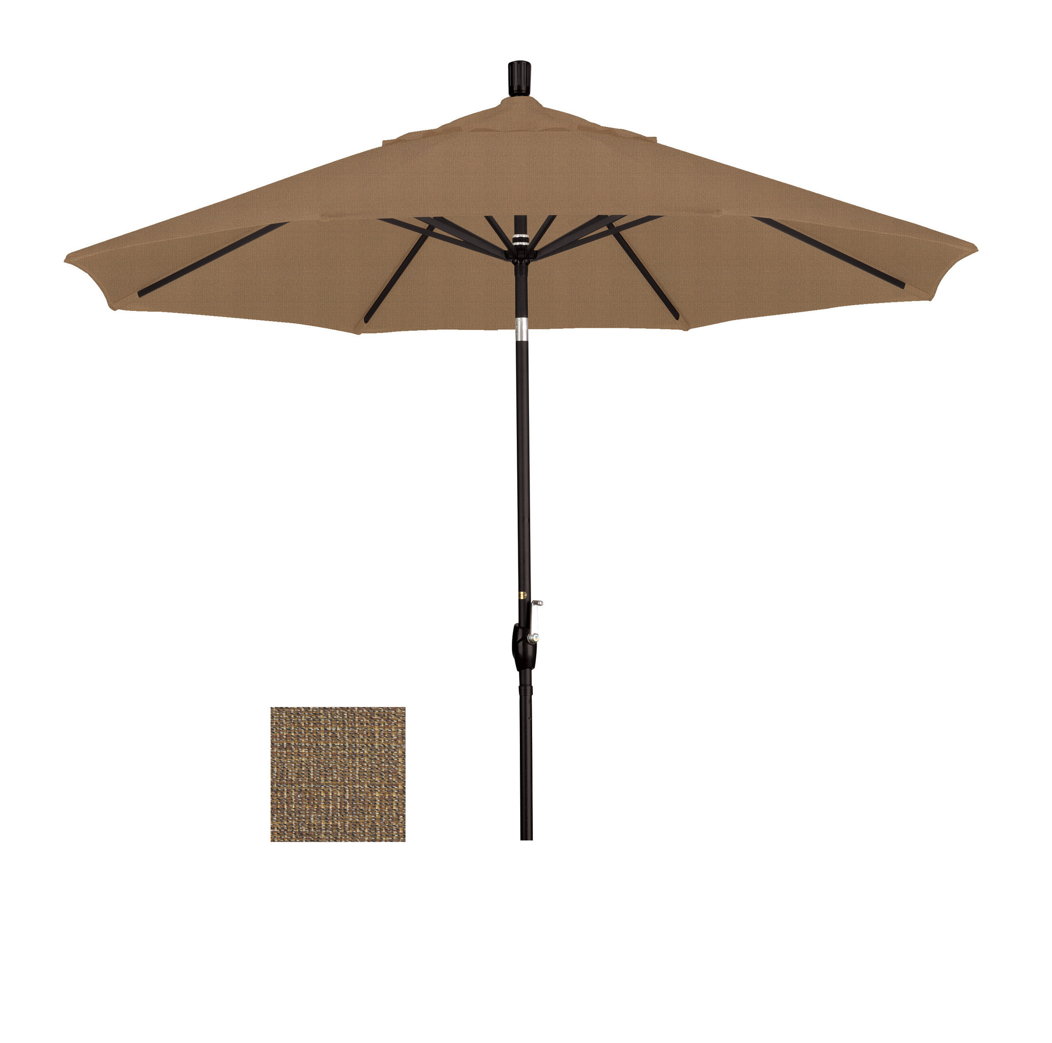 California Umbrella 11-Feet Sunbrella Fabric Fiberglass Rib Crank Lift Collar Tilt Aluminum Market Umbrella with Black Pole, Heather Beige