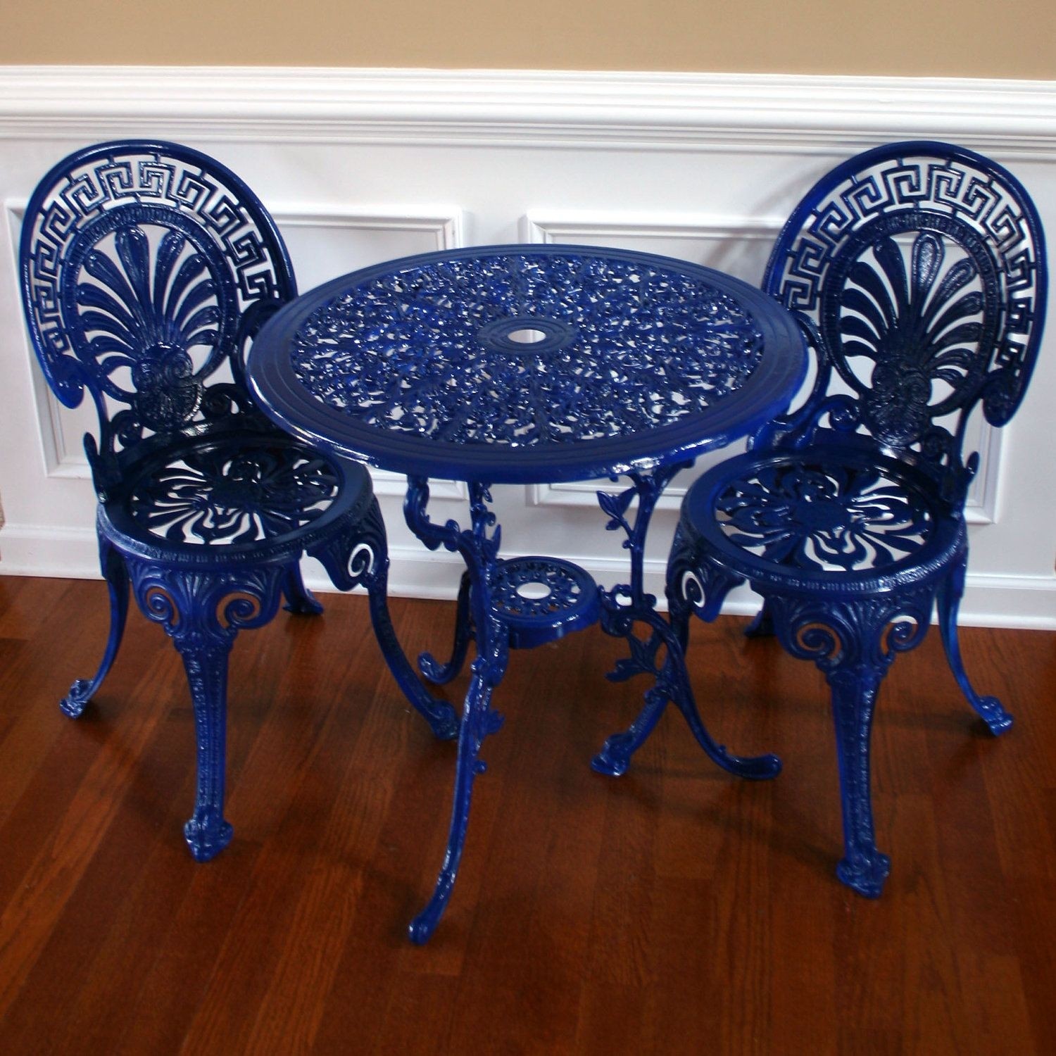 Vintage Metal Bistro Table And Chairs, Floral And Leaf Pattern