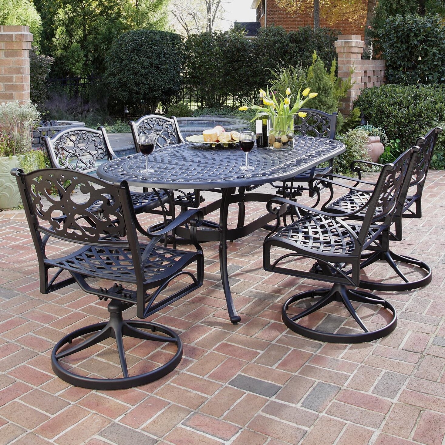Home Styles 5554-335 Biscayne 7-Piece Outdoor Dining Set, Black Finish