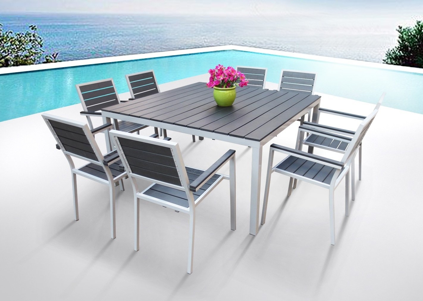 Outdoor Patio Furniture New Aluminum Resin 9-Piece Square Dining Table & Chairs Set