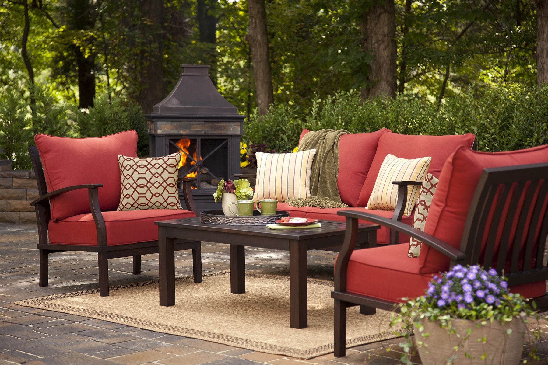 red and black patio set