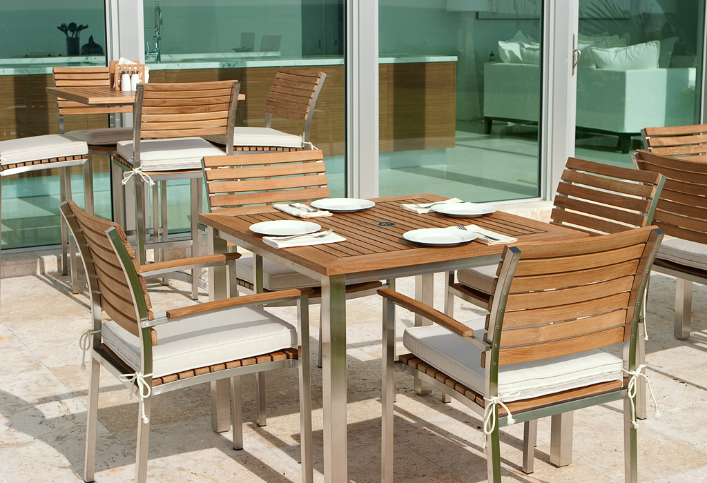 Stainless steel and wood outdoor furniture