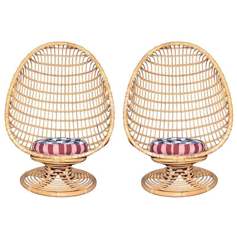 Two 1960s egg shaped easy chairs in rattan these would