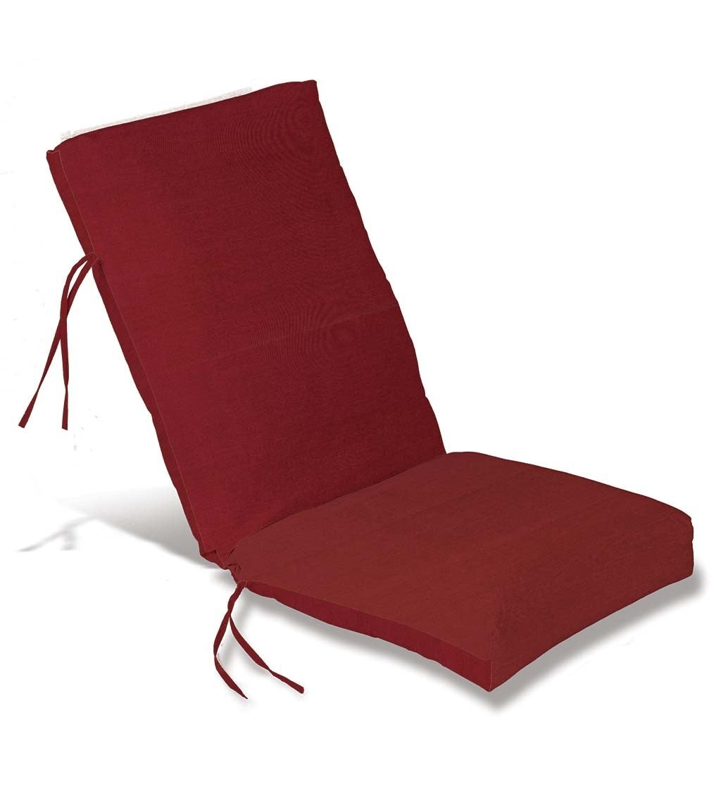 Weather-Resistant Outdoor Classic Highback Chair Cushion with Ties, 46" x 20"; hinged 19" from the bottom, in Red
