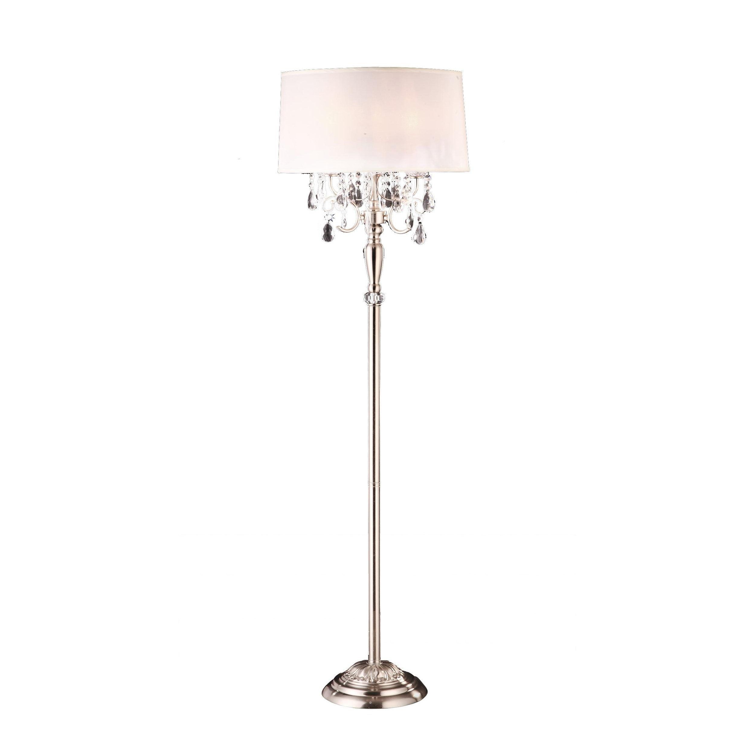 62"h Crystal Chandelier Floor Lamp White Shade on a Brush Silver Metal Body#ok5109f