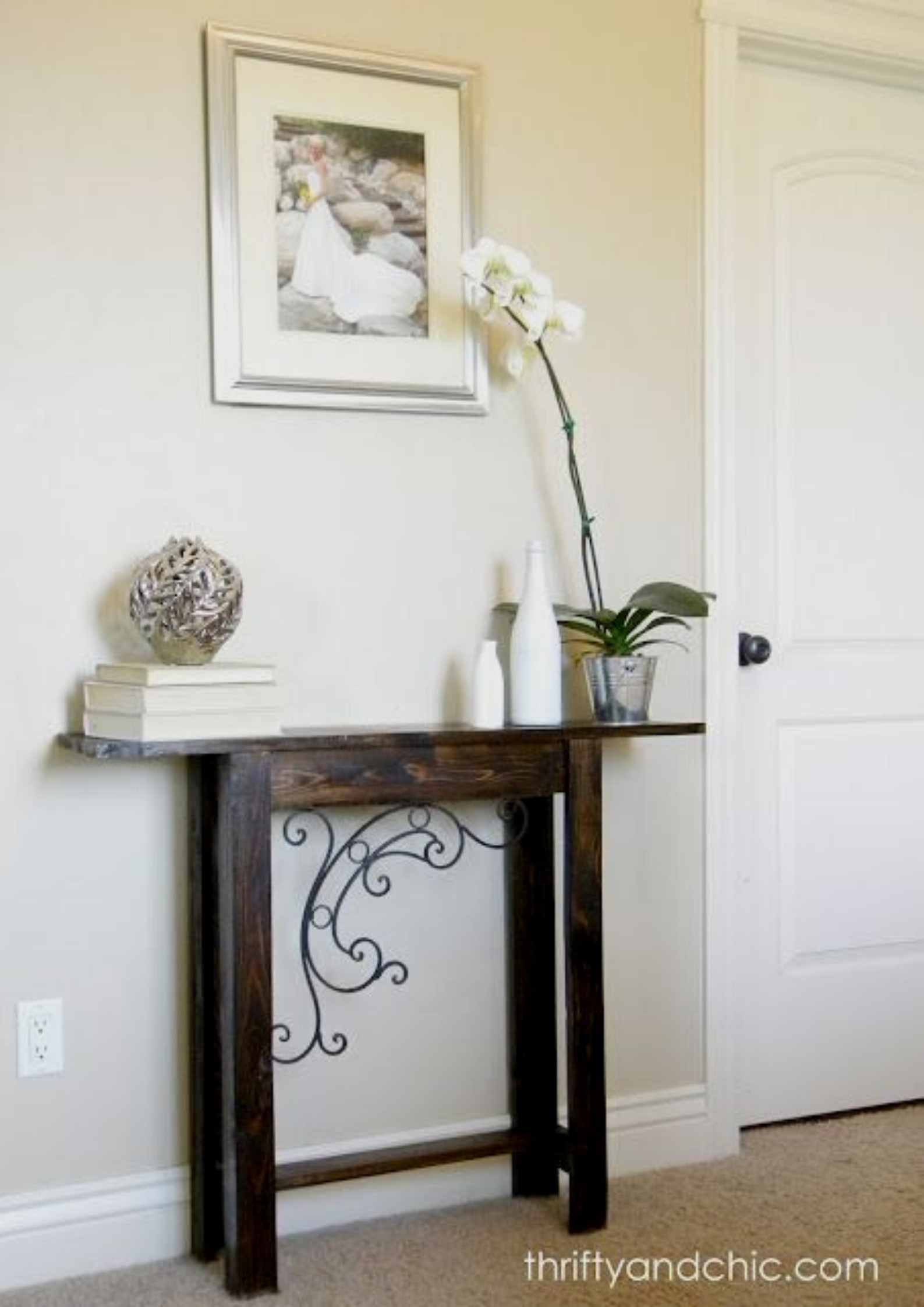 long skinny table behind couch