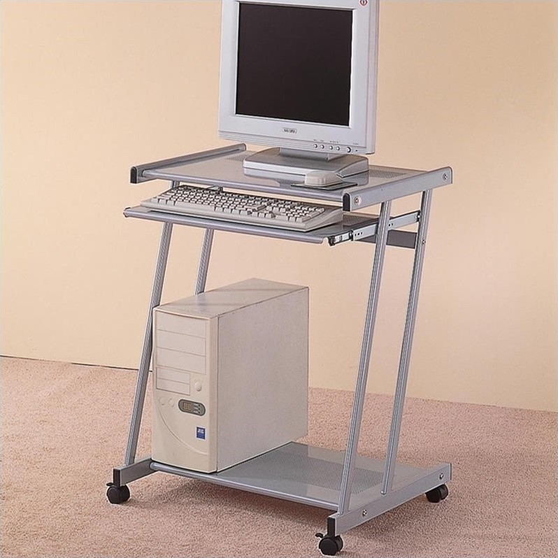 Coaster Contemporary Computer Workstation Office Desk / Table, Silver Finish