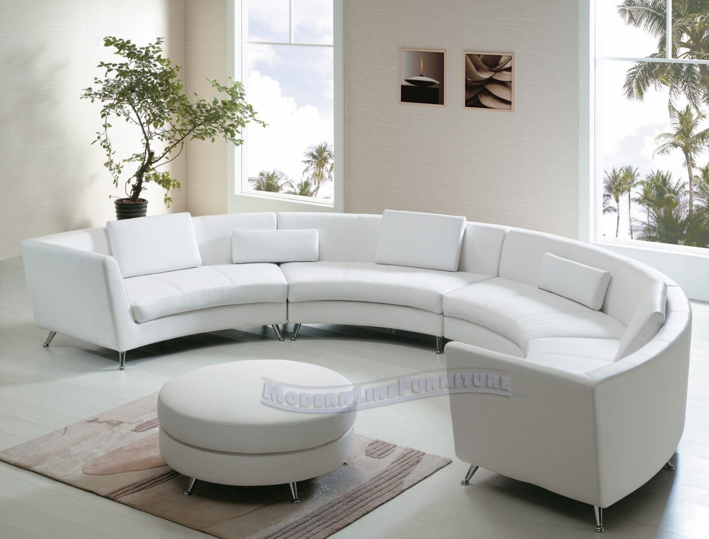 Curved leather sectional sofa
