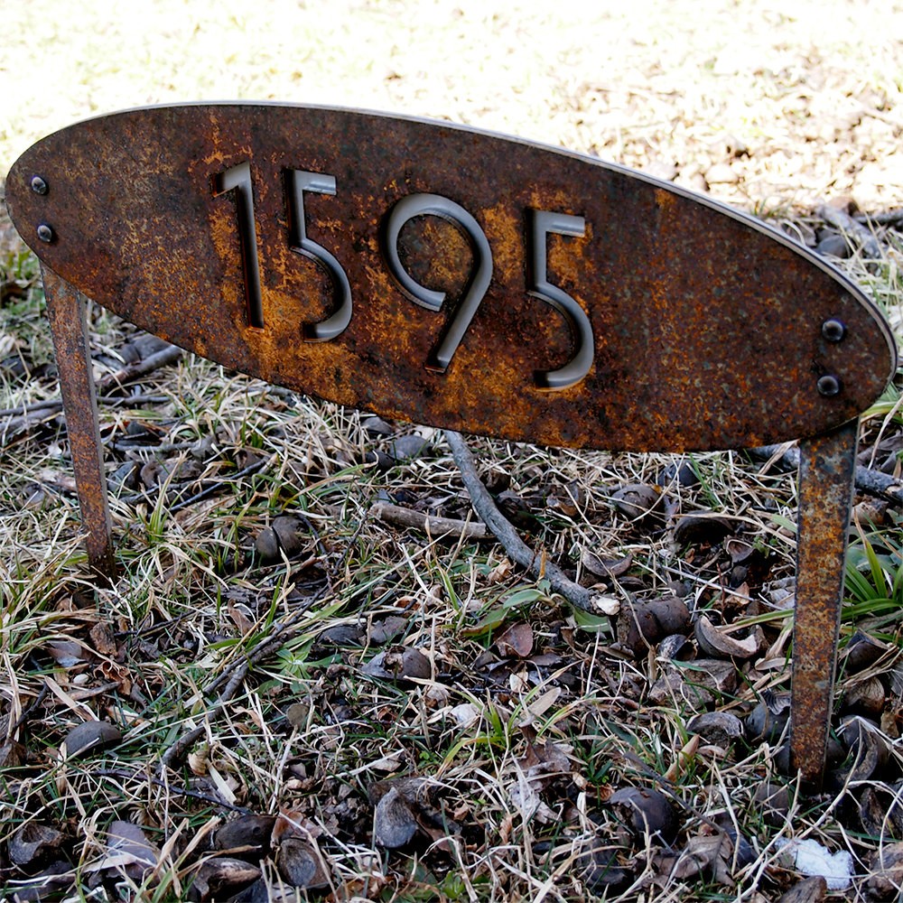 Custom house numbers oval rusted steel