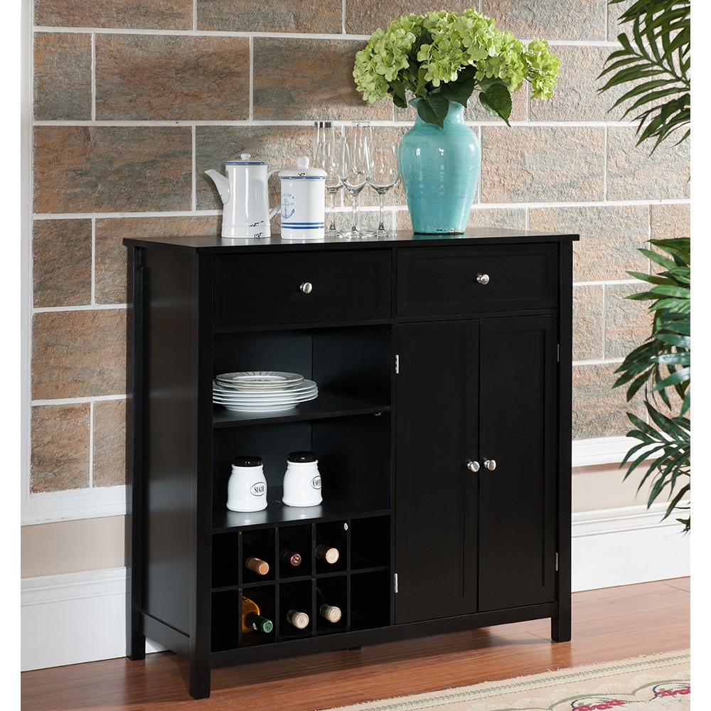 Espresso Finish Wood Wine Rack Console Sideboard Table with Drawers Shelves & Storage