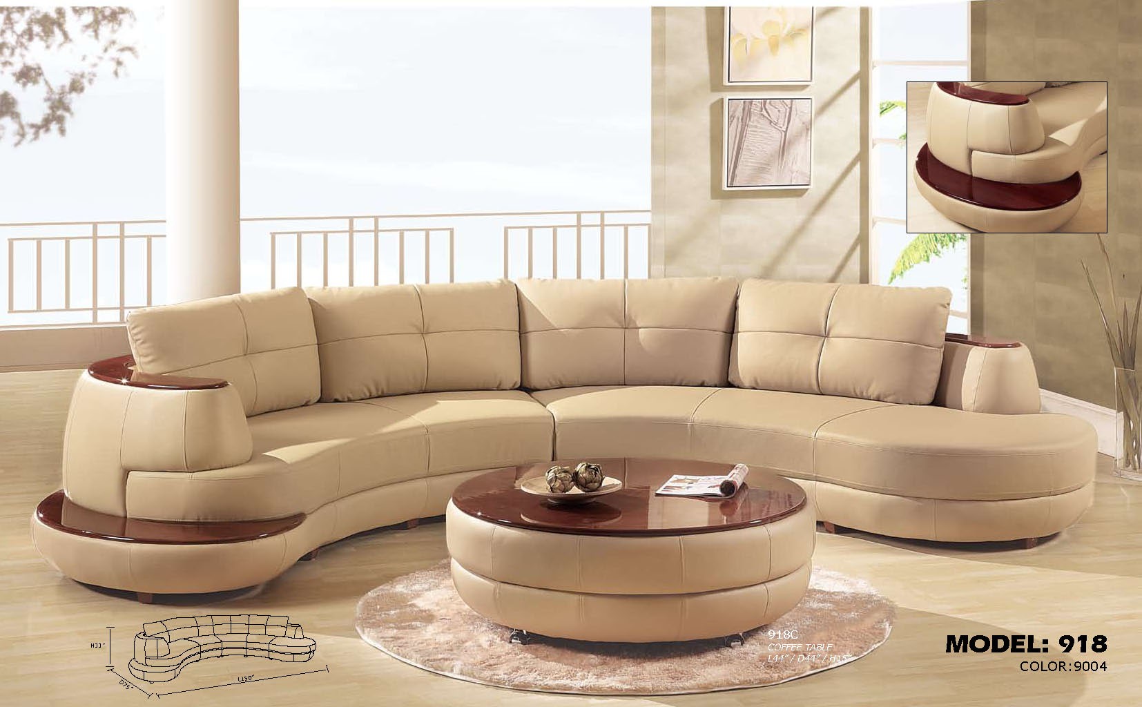 Contemporary Living Room Leather Beige Sectional