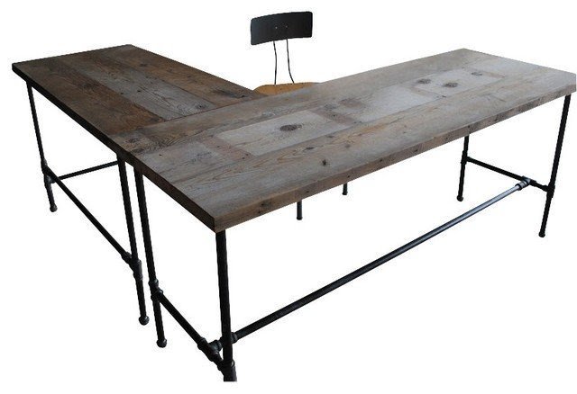 Modern Industry L Shape Reclaimed Wood Desk Contemporary Desks