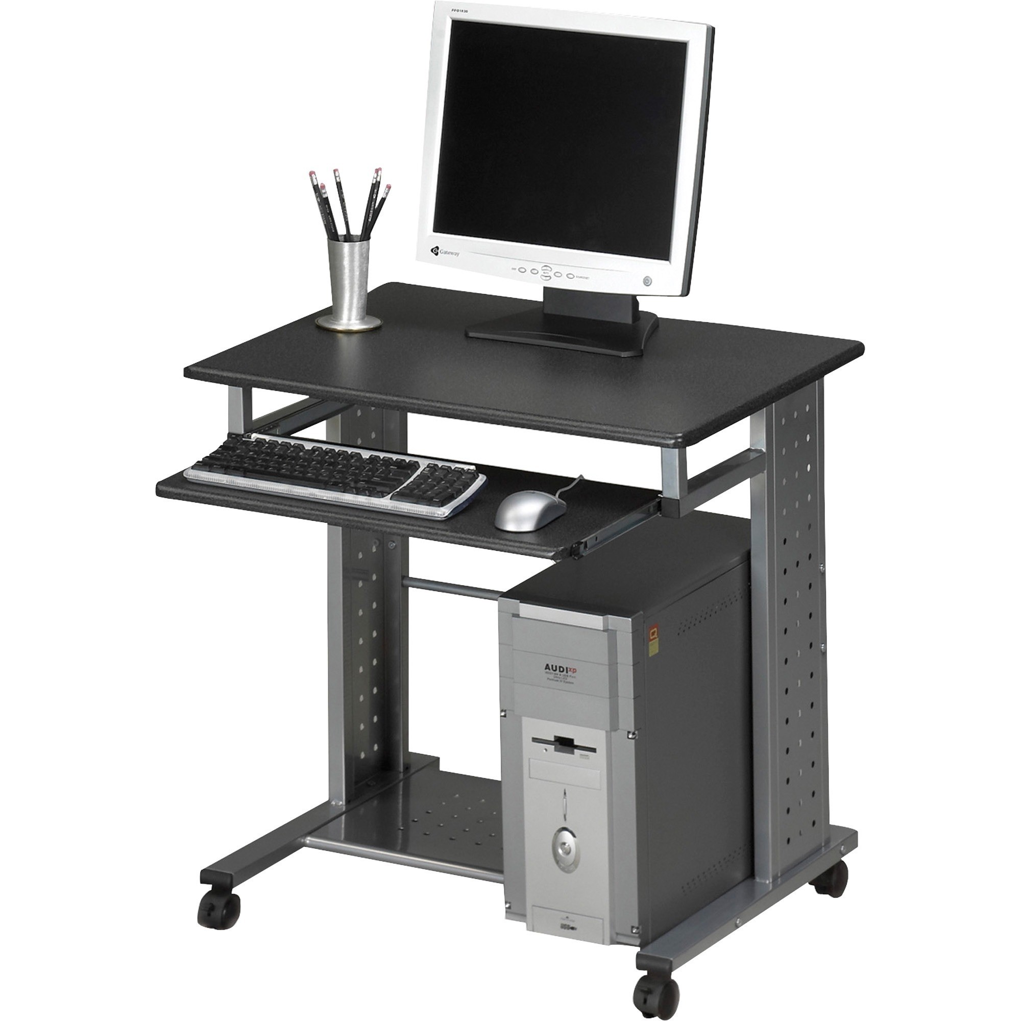 NEW Compact Workstation on Wheels Computer Desk with Slide Out Keyboard Tray