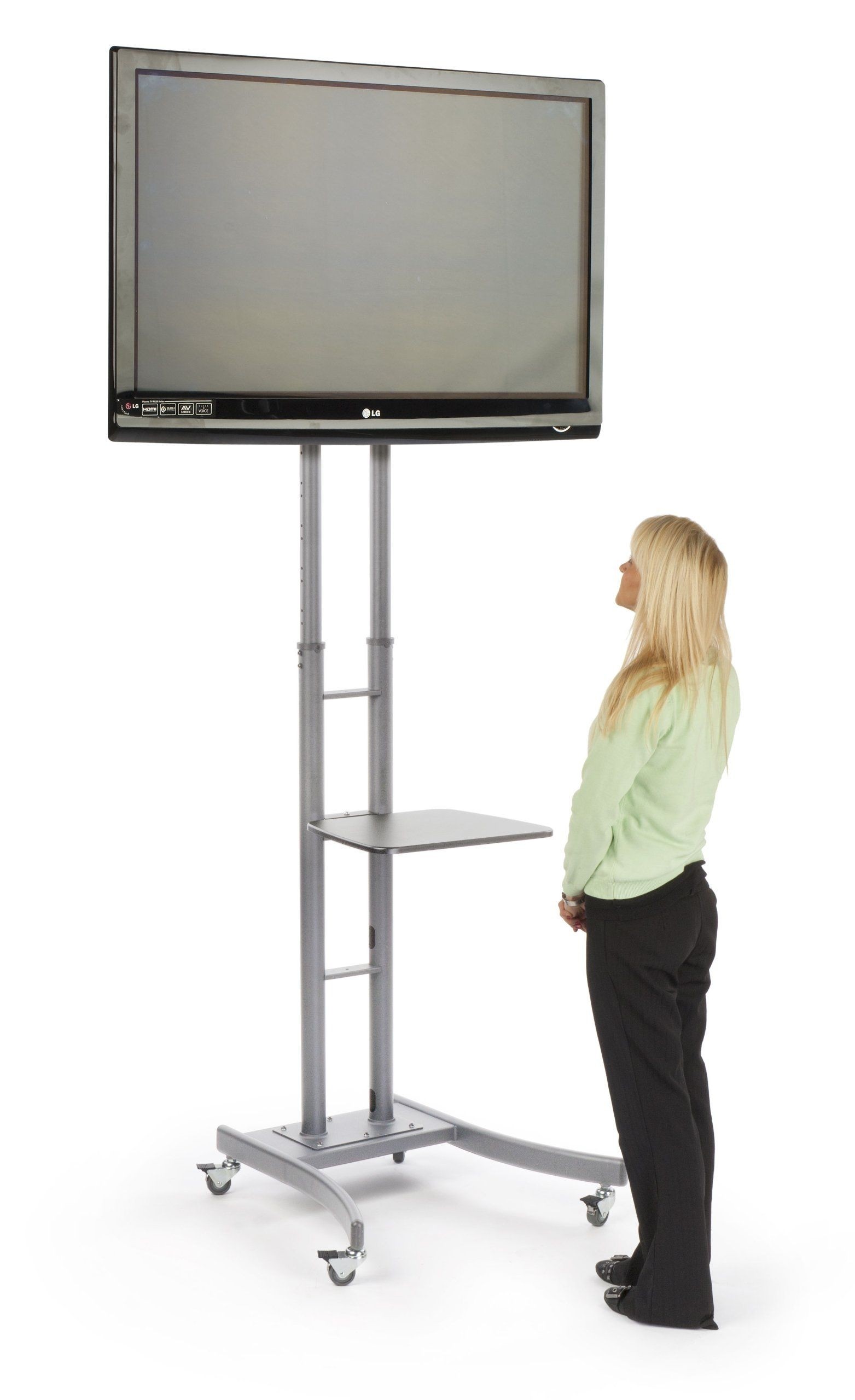 Portable Tv Stand With Wheels For Lcd Plasma Or Led Tvs Between 32 And 84 Inches Height Adjustable Steel Silver 5 