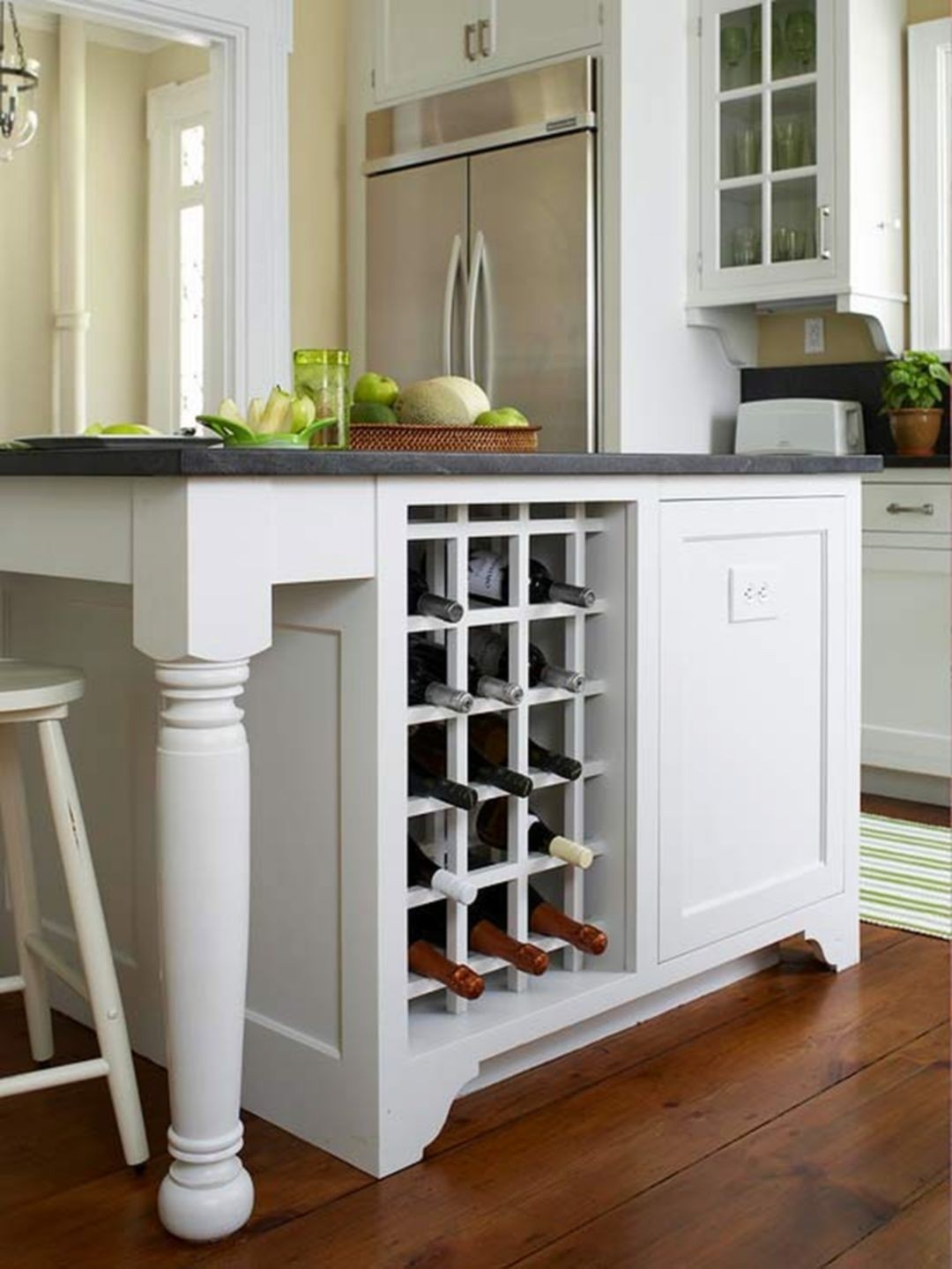 kitchen island with seating and wine rack