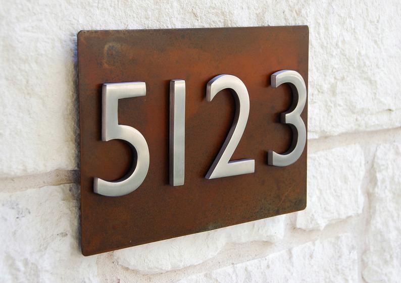 Rustic modern metal address plaque with