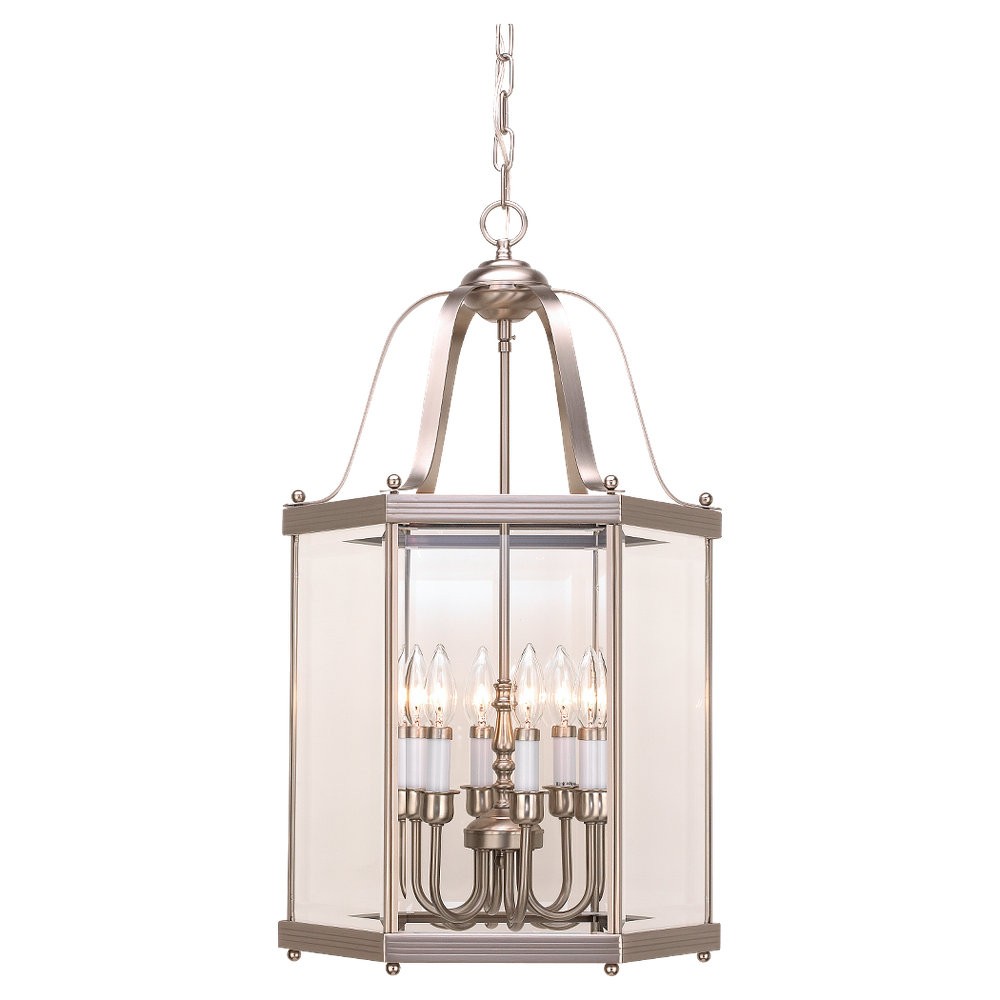 Sea Gull Lighting 5216-962 6-Light Camden Hall Collection Hall and Foyer Fixture, Clear Beveled Glass and Brushed Nickel