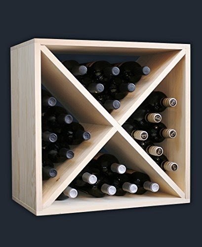 24 Bottle Stackable Wine Cube (Pine) by VinoGrotto - Exclusive 12-inch deep design. 12" depth conceals entire wine bottle beautifully. Quality, premium pine. Hand sanded to perfection!