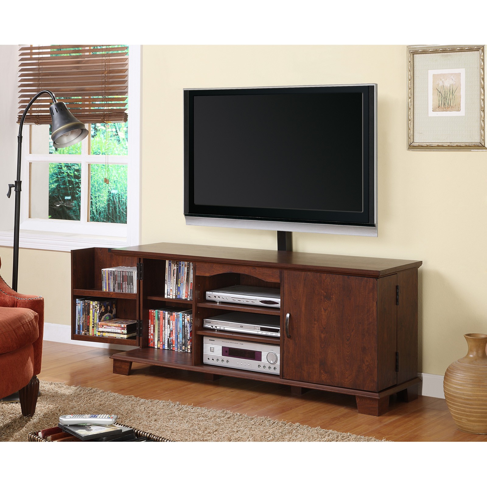 60 In. Brown Wood Tv Stand With Mount