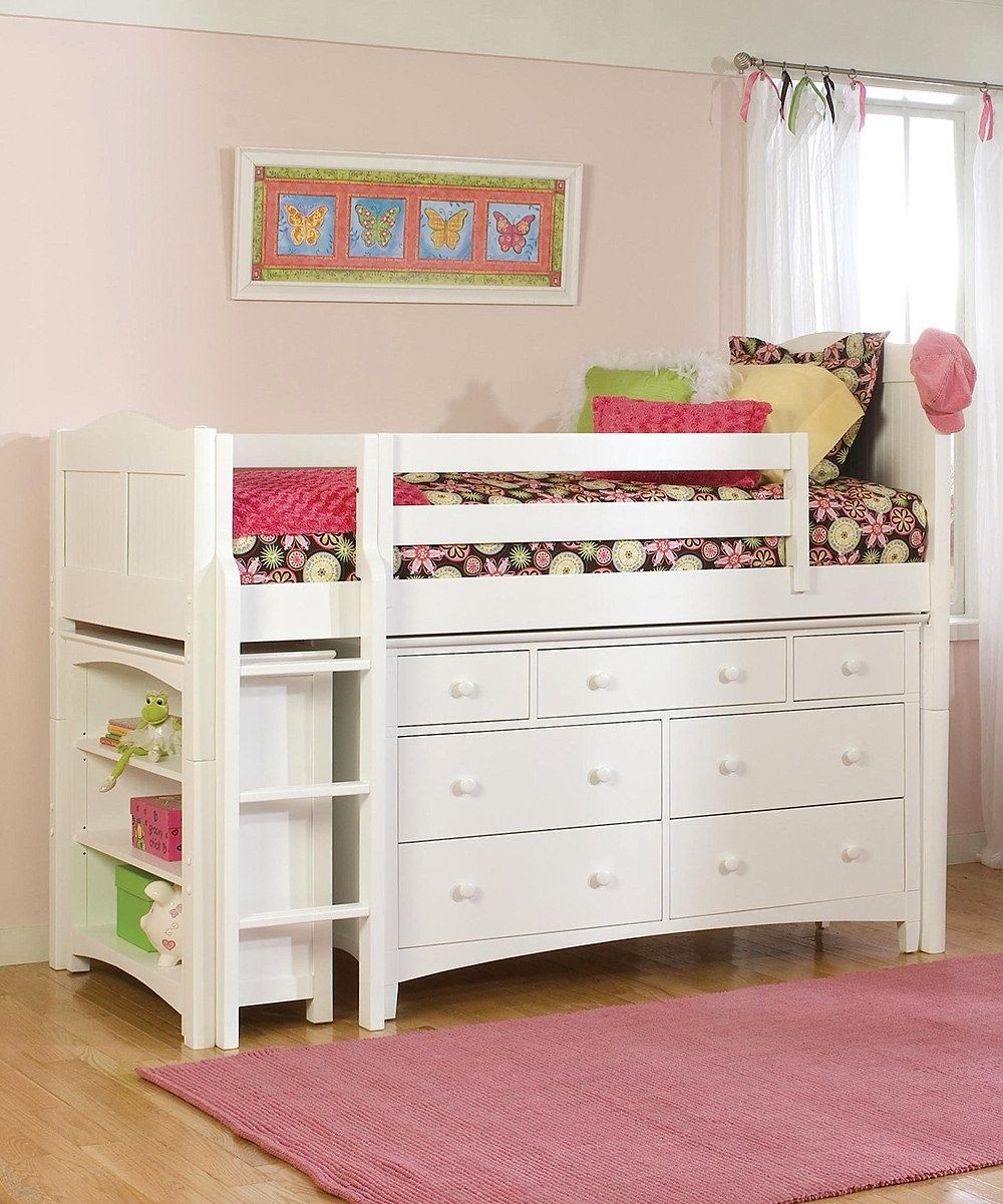 Bolton Furniture 9811500LS8020 Cottage Low Loft Storage Bed with Wakefield 7 Drawer Dresser and Bookcase, White
