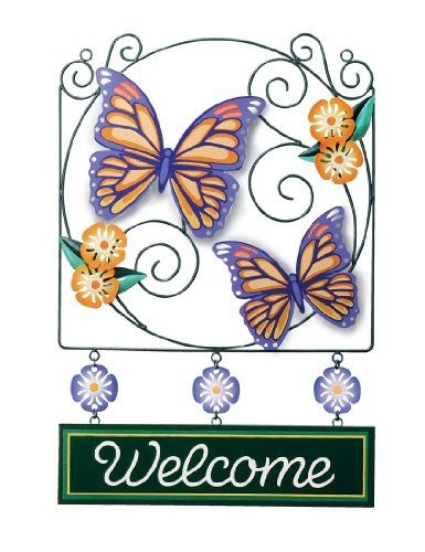 Butterflies Welcome Sign Hang Yard or Garden Decor