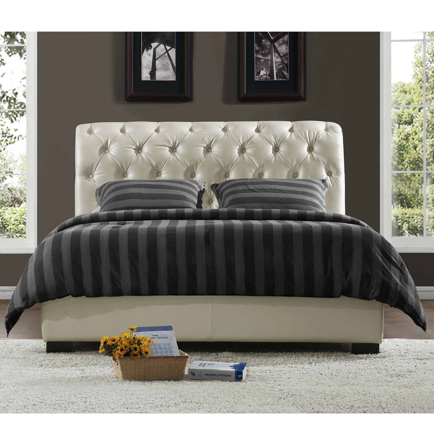 Castela soft white faux leather queen bed