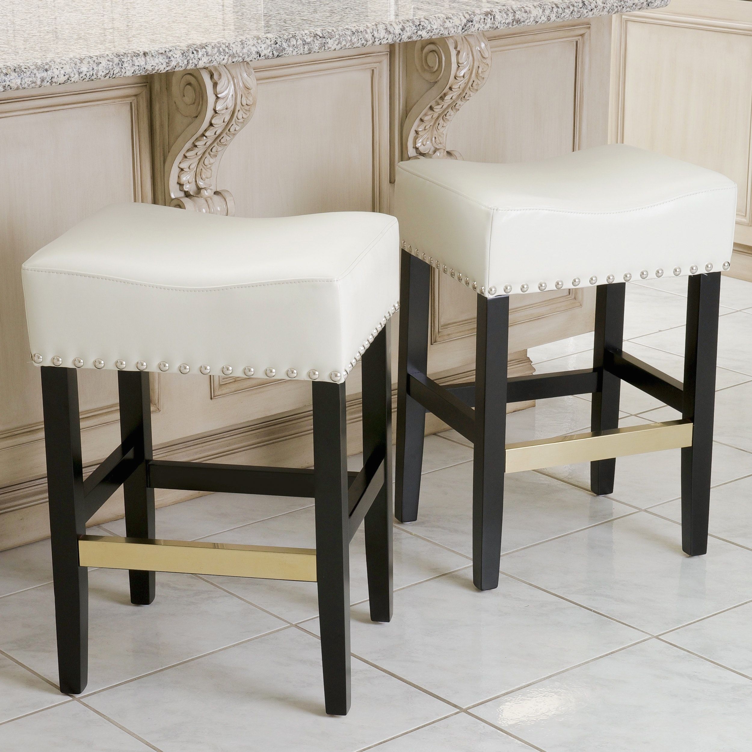 Christopher Knight Home Louigi Ivory Leather Backless Counter Stools Set Of 2