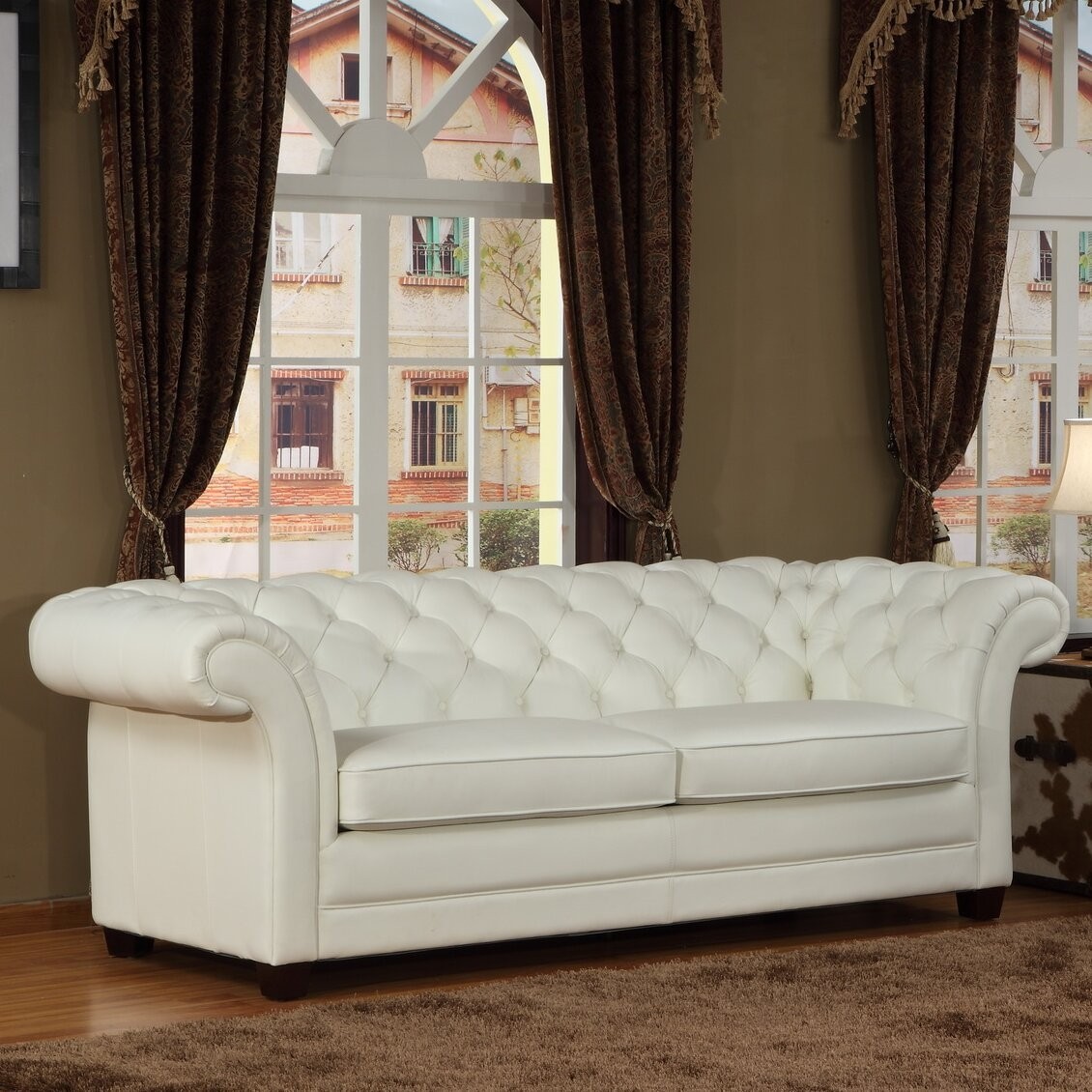 Tufted White Leather Sofa - Foter