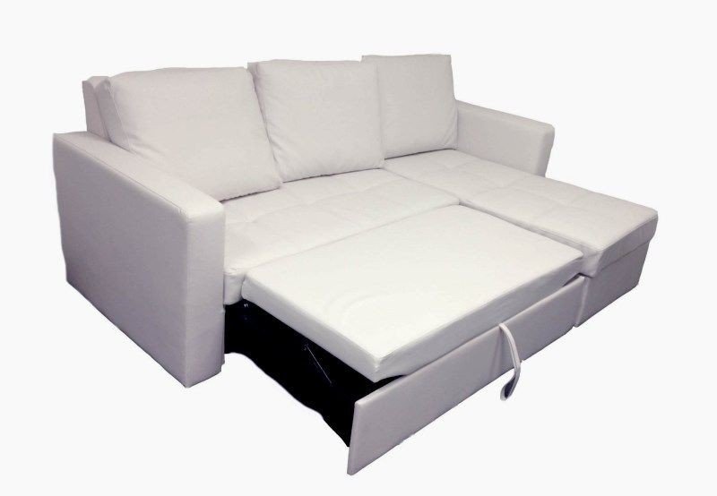 Modern White Sectional Sofa With Storage Chaise Couch Sleeper Futon Bed Pull Out
