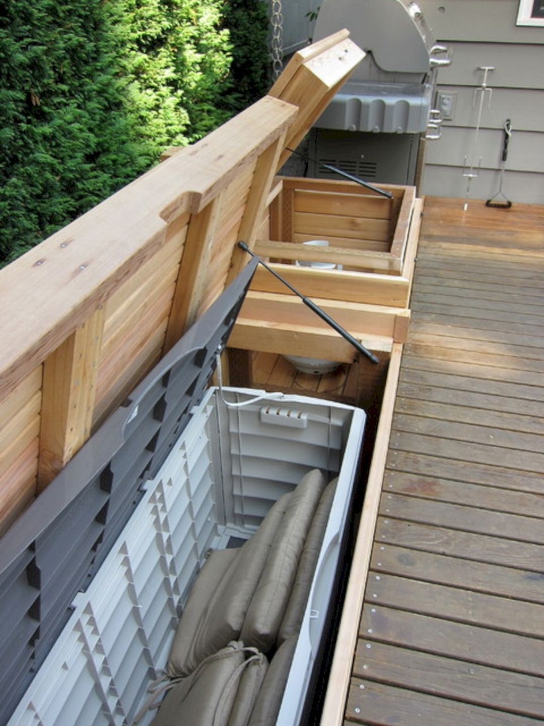 Outdoor bench deals with storage underneath