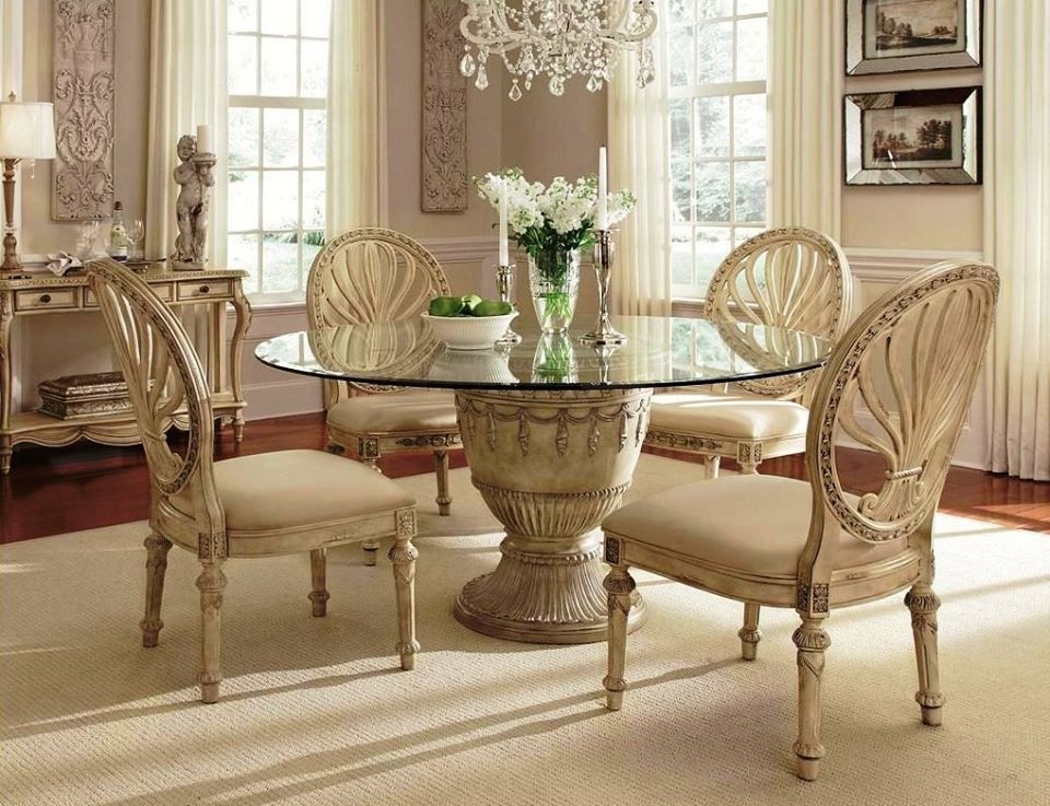 Round glass dining best sale table set for 6