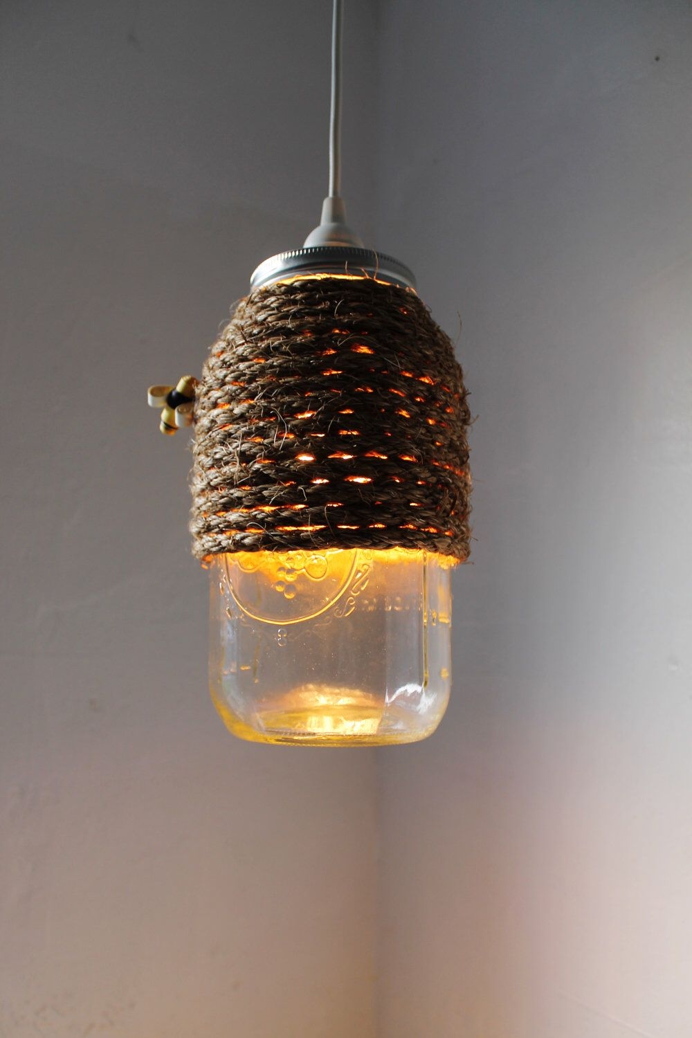 Half Gallon Jar With Silver Metal Shade Hanging Pendant Lamp BootsNGus Mason Jar Lighting Fixture Mason Jar Pendant Light