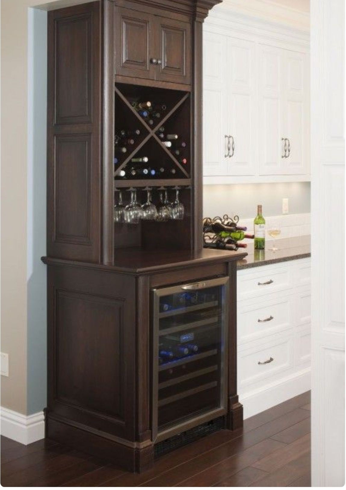 Bar cabinet with fridge outlet storage