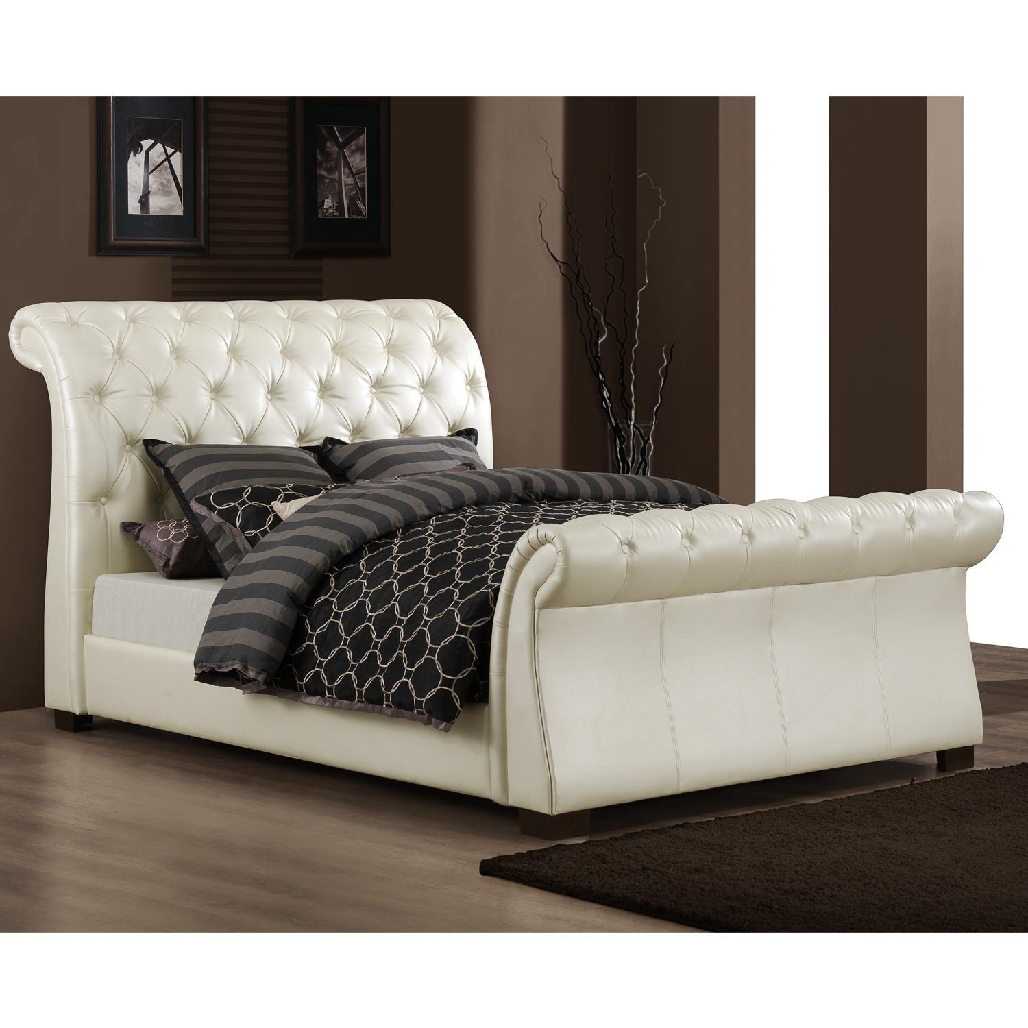 Tribecca home castela soft white faux leather king sleigh bed
