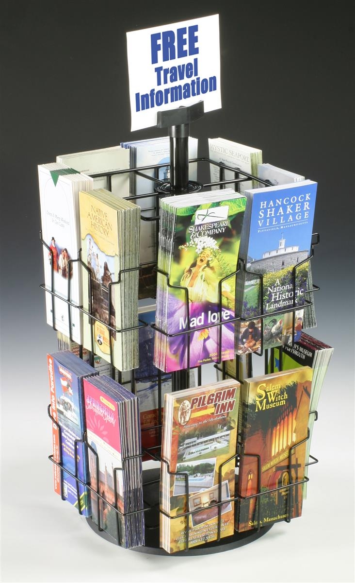 Wire Literature Display for Counter, Rotating Brochure Rack with 16 Full-View Pockets for 4x9 Pamphlets, Plastic Sign Holder Included - Black