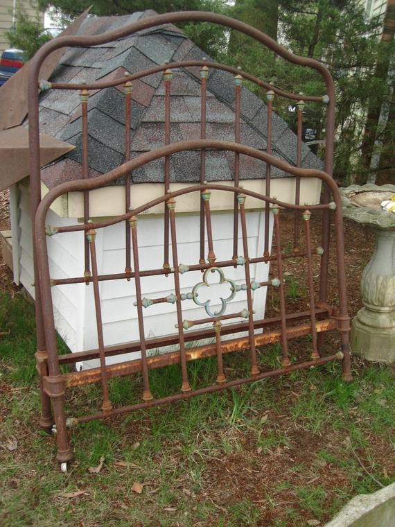 1800s antique french iron bed with brass