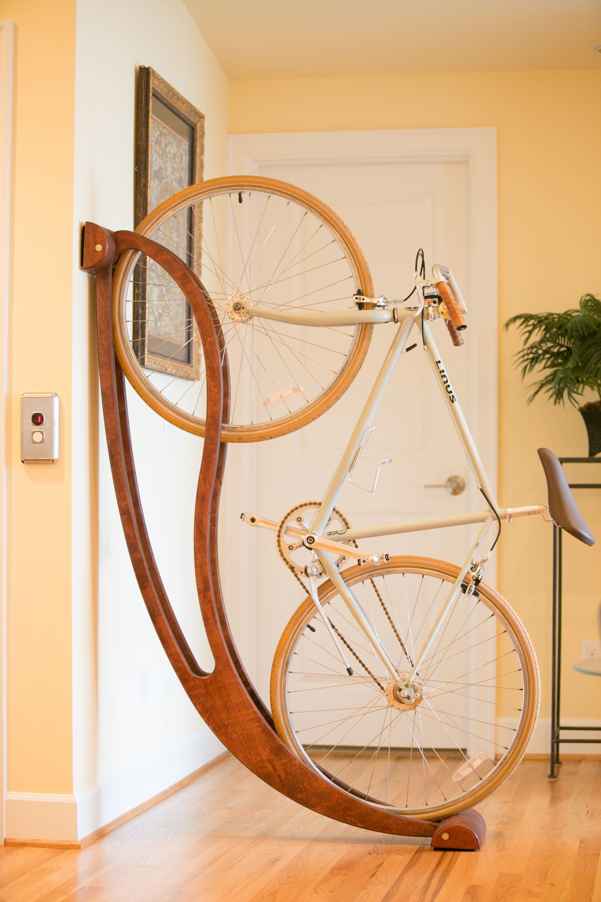 wooden bike storage rack