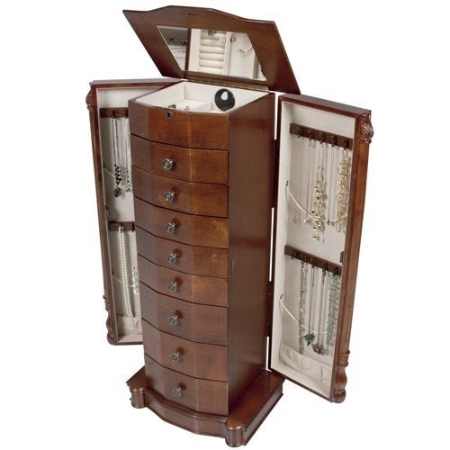 Best Choice Products® Armoire Jewelry Cabinet Box Storage Chest Stand Organizer Necklace Wood Walnut