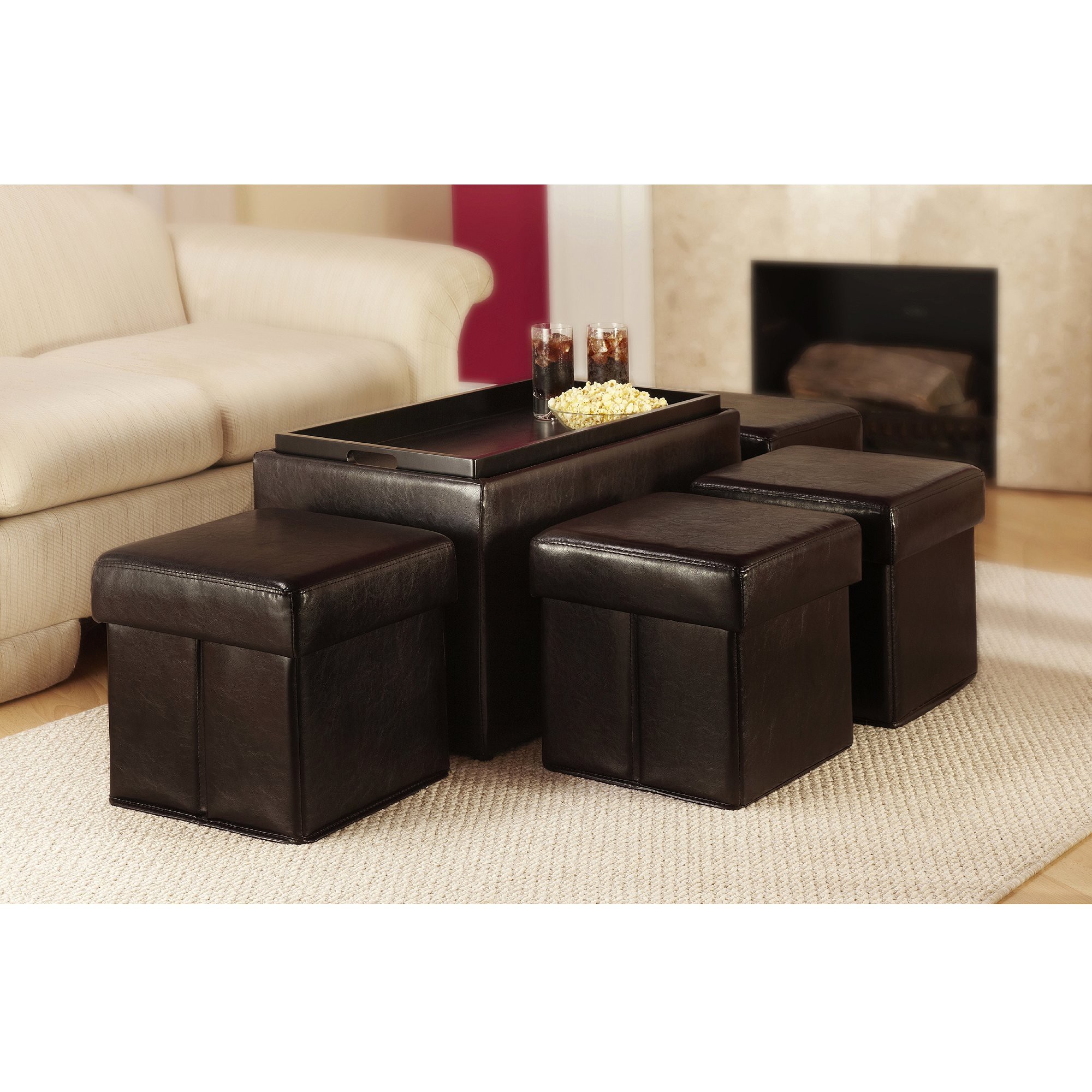 Coffee table with four ottomans