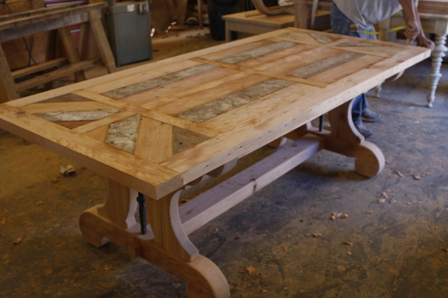 Custom made custom trestle dining table with leaf extensions built