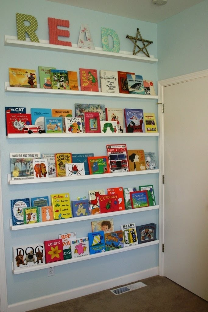 Book display shelf deals wall