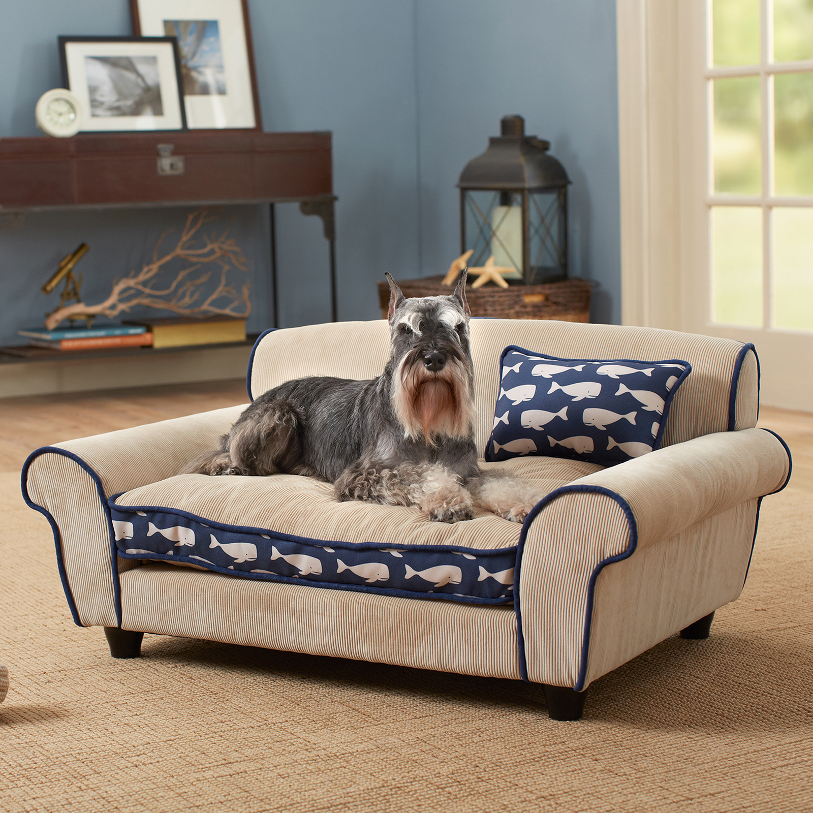 Enchanted Home Pet Mattituck Pet Sofa Bed, 34 by 21 by 17-Inch, Beige/Navy