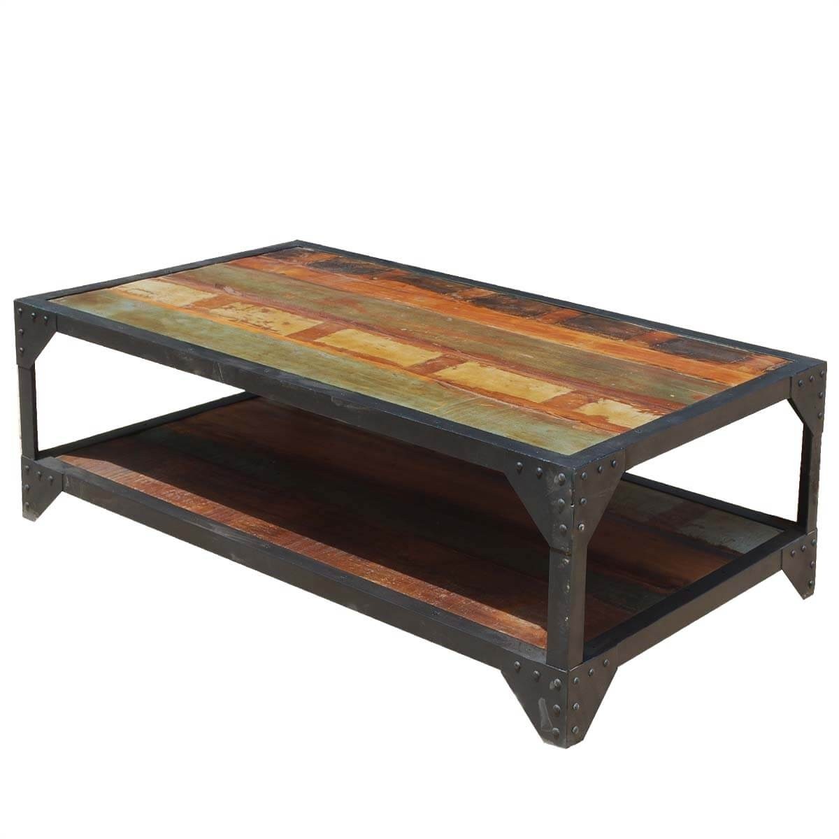 Industrial wrought iron old wood 2 tier coffee table