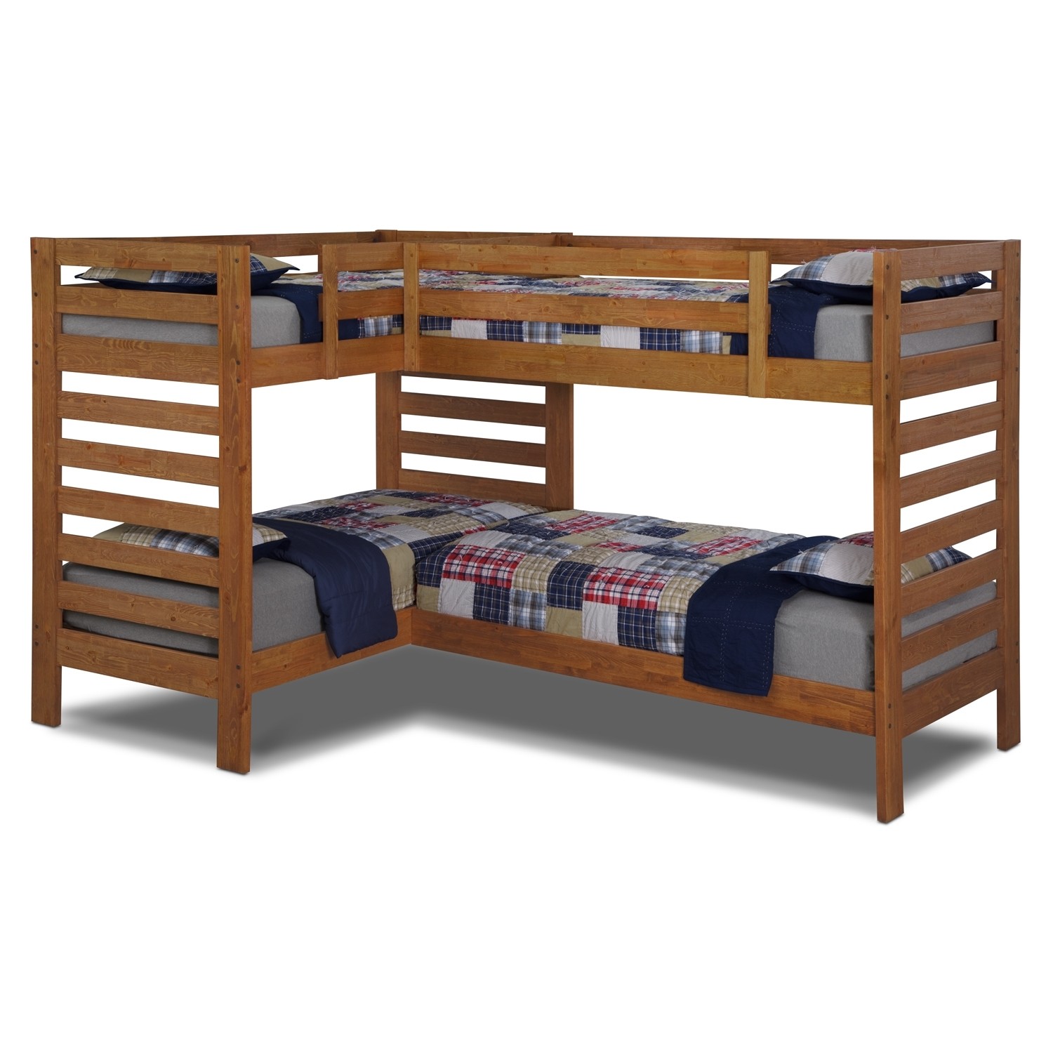 L shaped twin beds with corner table