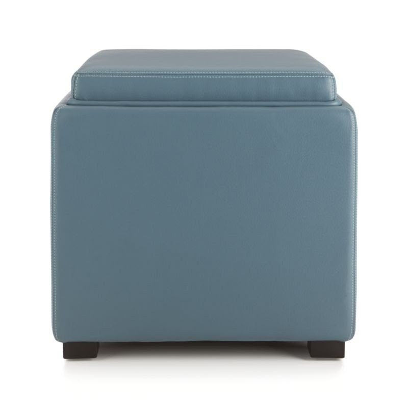 Leather storage ottoman with tray