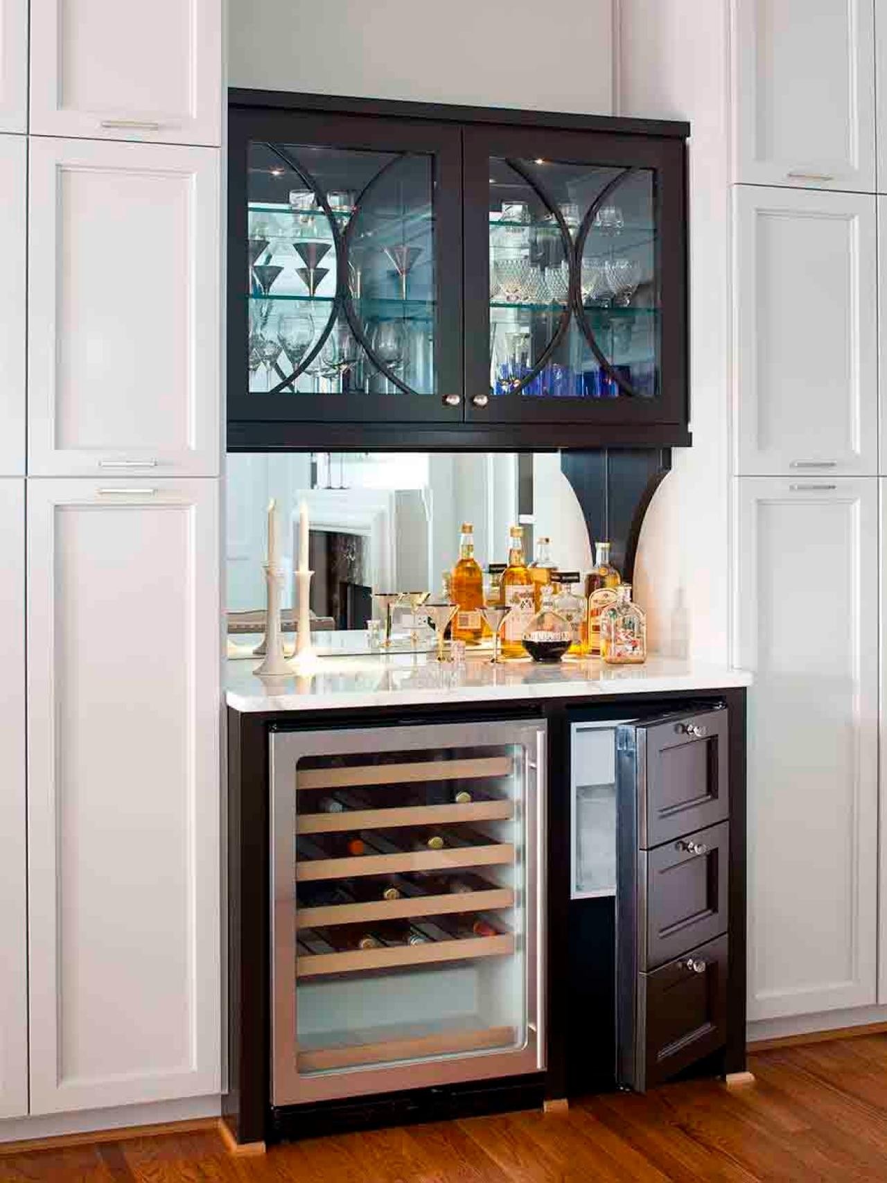 Bar console with store wine fridge