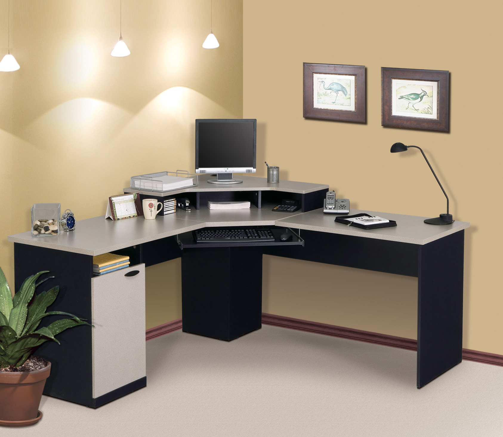 LKEA L-shaped Spiral Computer Desk Workstation Corner Table Home Office Desk 